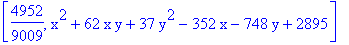 [4952/9009, x^2+62*x*y+37*y^2-352*x-748*y+2895]